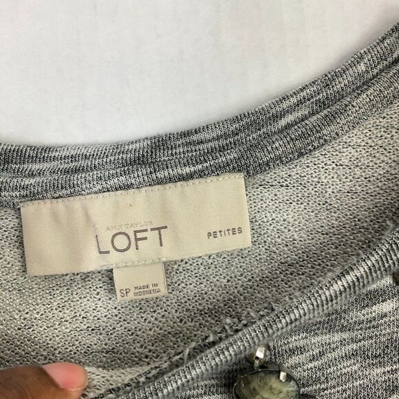 LOFT Womens Cotton Beaded Sweatshirt Gray Short Sleeve Pullover PS Petites - Picture 5 of 12